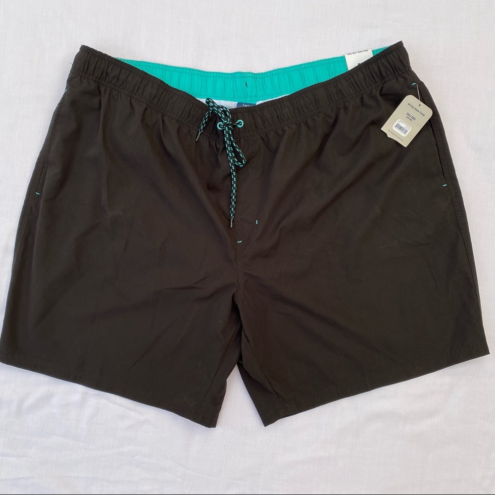George Big & Tall Solid Black Above the Knee Swim Trunks w/ Elastic Waist Sz 3XL